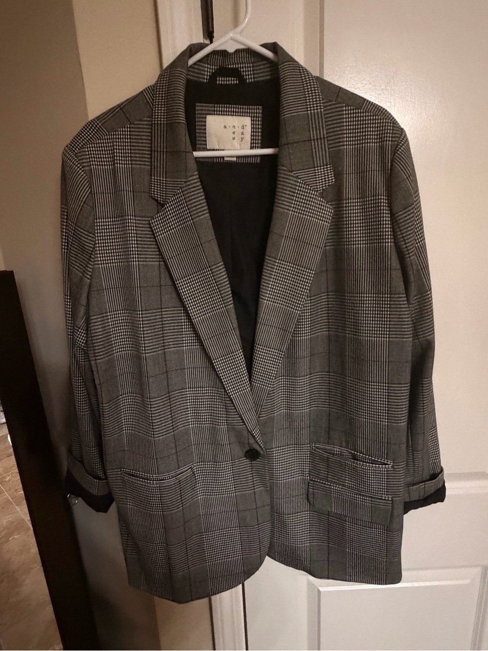 Checked Gray Women’s Blazer - Classic Single-Button Suit Jacket